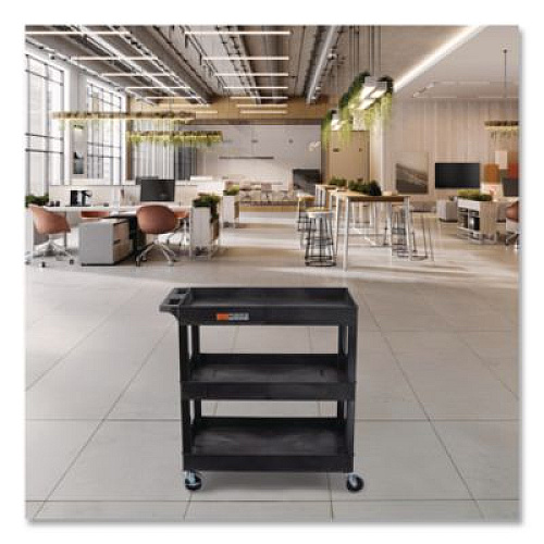 Luxor Tuffy XL Three-Shelf Utility Cart with Tub Shelves, Plastic, 300 lb Capacity, 35" x 18" x 36", Black (EC111B)