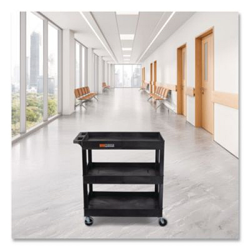 Luxor Tuffy XL Three-Shelf Utility Cart with Tub Shelves, Plastic, 300 lb Capacity, 35" x 18" x 36", Black (EC111B)