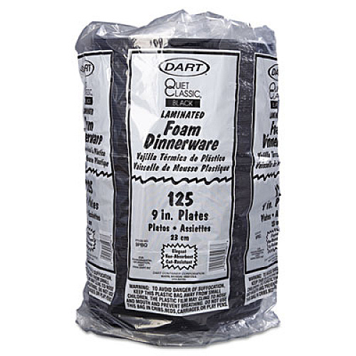 Quiet Classic Laminated Foam Dinnerware, Plate, 9" dia, Black, 125/Pack, 4 Packs/Carton