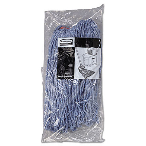 Cotton/Synthetic Cut-End Blend Mop Head, 16 oz, 1" Band, Blue, 12/Carton