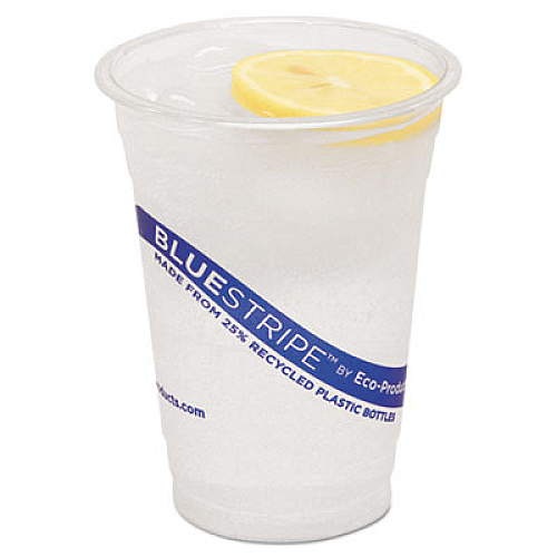 BlueStripe 25% Recycled Content Cold Cups, 16 oz, Clear/Blue, 50/Pack, 20 Packs/Carton