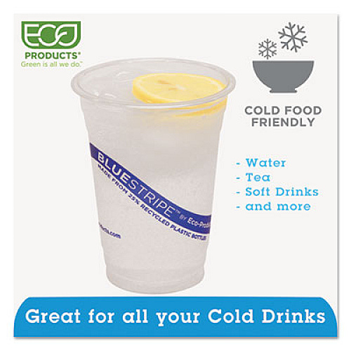 BlueStripe 25% Recycled Content Cold Cups, 16 oz, Clear/Blue, 50/Pack, 20 Packs/Carton