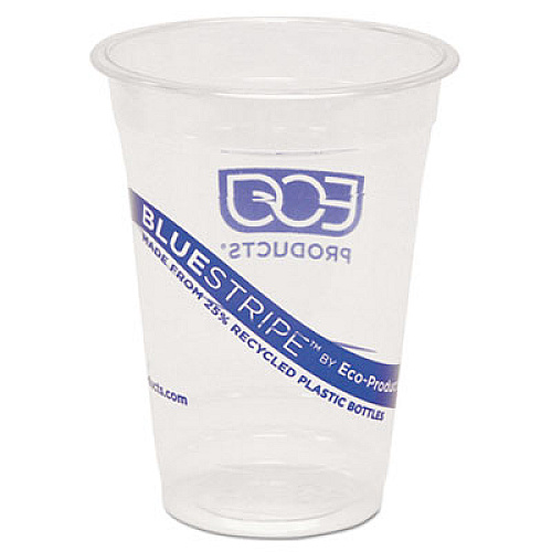BlueStripe 25% Recycled Content Cold Cups, 16 oz, Clear/Blue, 50/Pack, 20 Packs/Carton