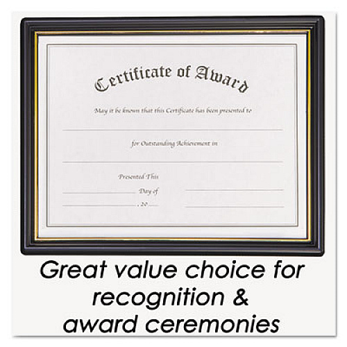 nudell Plastic Framed Award Certificate 8.50" x 11" Frame Size - Rectangle - Hanger - Plastic - Gold, Black - 1 Each (19210)