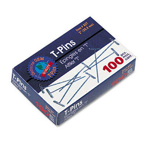 Gem Office Products T-pins 2" Length - Nickel - Steel - 100 / Box (85T)