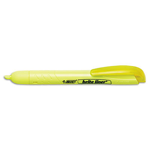 BIC Brite Liner Retractable Highlighter, Fluorescent Yellow Ink, Chisel Tip, Yellow/Black Barrel, Dozen (BLR11YW)
