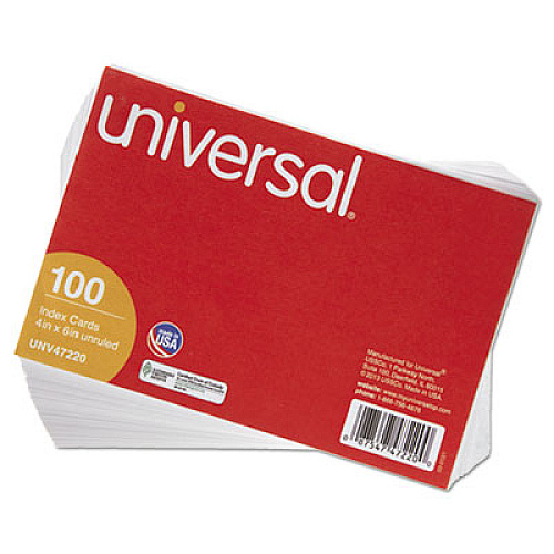 Universal Unruled Index Cards, 4 x 6, White, 100/Pack (UNV47220)