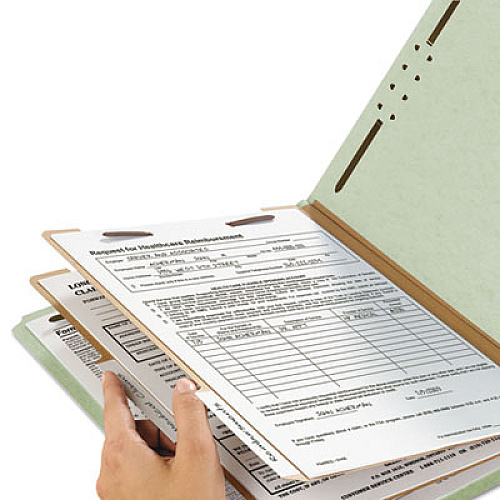 Smead Recycled Pressboard Classification Folders, 2" Expansion, 2 Dividers, 6 Fasteners, Letter Size, Gray-Green, 10/Box (14023)