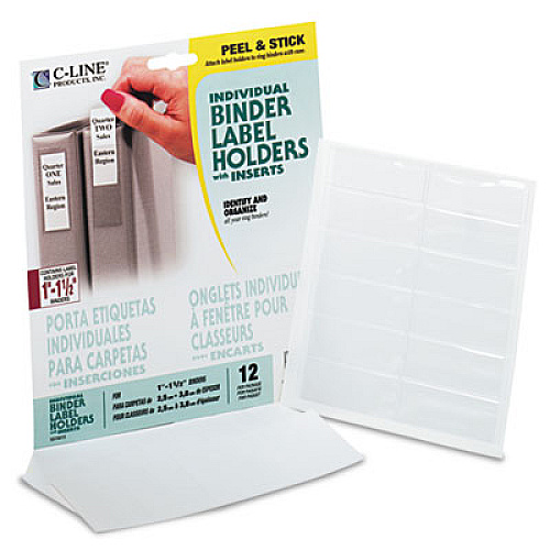 C-Line Self-Adhesive Ring Binder Label Holders, Top Load, 2.25 x 3.06, Clear, 12/Pack (70023)
