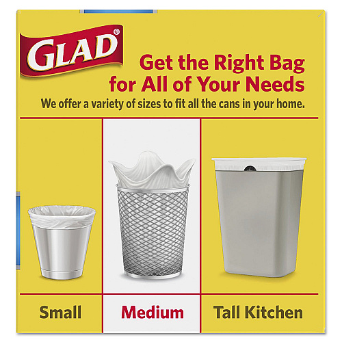 Glad OdorShield Medium Quick-Tie Trash Bags, 8 gal, 0.57 mil, 21.63 - 6 Pack