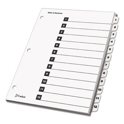 Cardinal OneStep Printable Table of Contents and Dividers, 12-Tab, 1 to 12, 11 x 8.5, White, White Tabs, 1 Set 12 x Divider(s) - Printed Tab(s) - Digit - 1-12 - 12 Tab(s)/Set - 9" Divider Width x 11" Divider Length - Letter - 8.50" Width x 11" Len (61213)