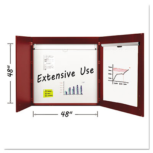 MasterVision Conference Cabinet, Porcelain Magnetic Dry Erase Board, 48 x 48, White Surface, Cherry Wood Frame 48" Board Height x 48" Board Width - Porcelain Steel Surface - Cherry Wood Frame - 1 Each (CAB01010130)