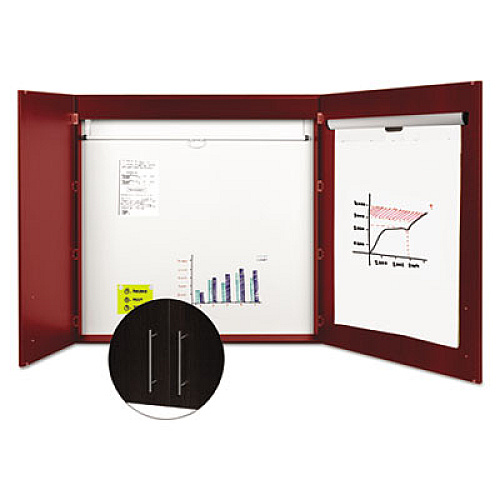 MasterVision Conference Cabinet, Porcelain Magnetic Dry Erase Board, 48 x 48, White Surface, Cherry Wood Frame 48" Board Height x 48" Board Width - Porcelain Steel Surface - Cherry Wood Frame - 1 Each (CAB01010130)