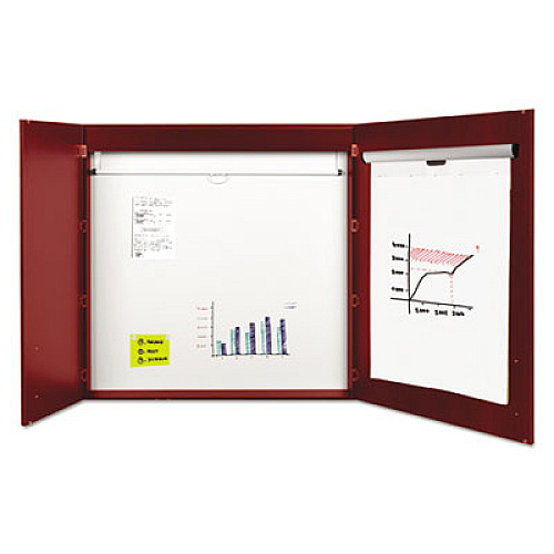 MasterVision Conference Cabinet, Porcelain Magnetic Dry Erase Board, 48 x 48, White Surface, Cherry Wood Frame 48" Board Height x 48" Board Width - Porcelain Steel Surface - Cherry Wood Frame - 1 Each (CAB01010130)