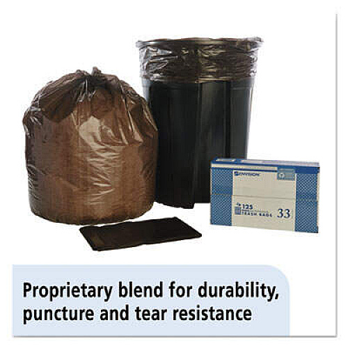 AbilityOne 8105011839769, SKILCRAFT Maximum Performance Trash Can Liner, 33 gal, 1.22 mil, 33" x 39", Brown, 125/Box