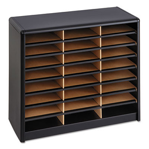 Steel/Fiberboard Literature Sorter, 24 Compartments, 32.25 x 13.5 x 25.75, Black