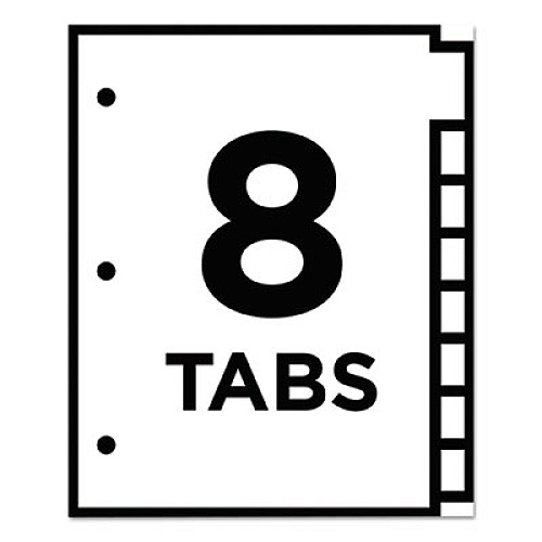 Office Essentials Table 'n Tabs Dividers, 8-Tab, 1 to 8, 11 x 8.5, White, Assorted Tabs, 1 Set (11669)