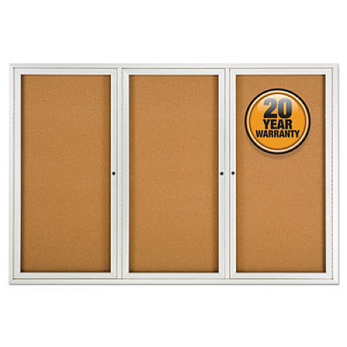 Quartet Enclosed Indoor Cork Bulletin Board with Three Hinged Doors, 72 x 48, Tan Surface, Silver Aluminum Frame 48" Board Height x 72" Board Width - Brown Natural Cork Surface - Hinged, Self-healing, Shatter Proof, Rounded Corner, Durable - Silver (2367)