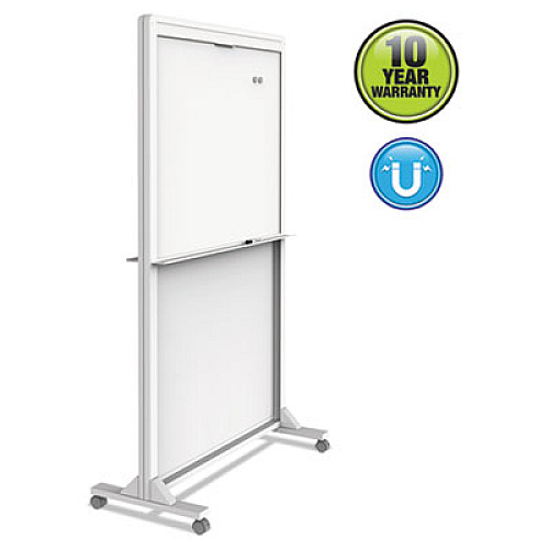 Motion Dual-Track Mobile Magnetic Dry-Erase Easel, 40.5 x 34, White Surface, White Aluminum Frame