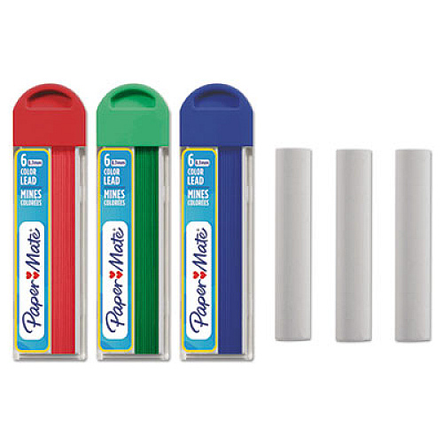 Paper Mate Clearpoint Color Lead Mechanical Pencil Refills, 0.7 mm, HB, Assorted Colors, 6/Tube, 3 Tubes/Pack (1984785)