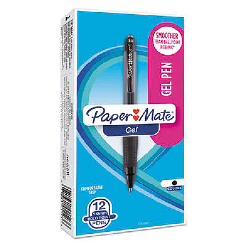 Paper Mate Retractable Gel Pen, Bold 1mm, Black Ink, Translucent Black Barrel, Dozen PEN,GEL,BOLD PT,1.0MM,BK (1753365)