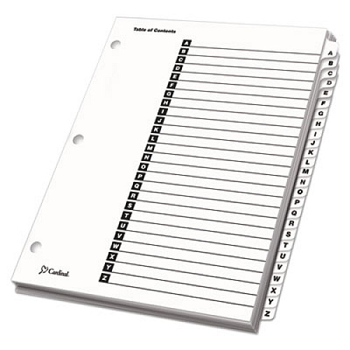 Cardinal OneStep Printable Table of Contents and Dividers, 26-Tab, A to Z, 11 x 8.5, White, White Tabs, 1 Set (60213)