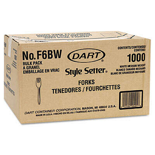 Dart Style Setter Medium-weight Plastic Cutlery Fork - Disposable - White - 1000 / Carton (F6BW)