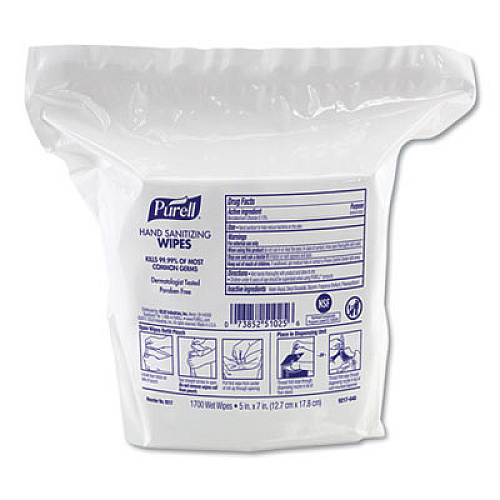 PURELL Hand Sanitizing Wipes, 3-Ply, 8.25 x 14.06, Fresh Citrus Scent, White, 1,700 Wipes/Pouch, 2 Pouches/Carton WhiteBag - 1700/Bag - 2 / Carton (921702)