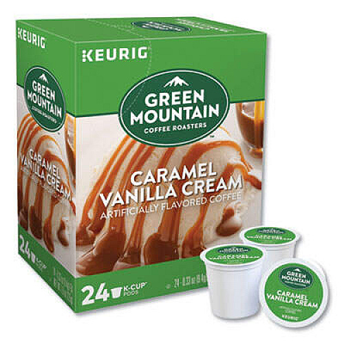 Green Mountain Coffee Roasters&reg; K-Cup Caramel Vanilla Cream Coffee Compatible with Keurig Brewer - Regular - Light - K-Cup - 24/Box - 4 / Carton (6700CT)