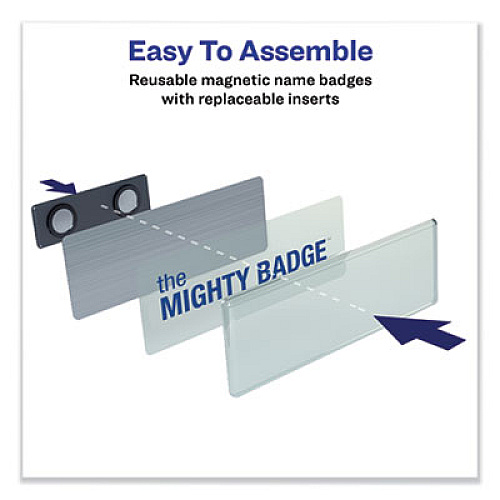 Avery The Mighty Badge Name Badge Holders, Horizontal, 3 x 1, Silver, 2/Pack Silver - 2 / Pack (71202)
