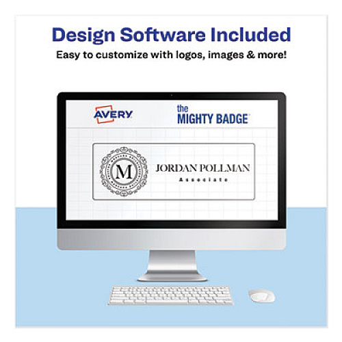 Avery The Mighty Badge Name Badge Holder Kit, Horizontal, 3 x 1, Laser, Gold, 10 Holders/ 80 Inserts Plastic - Gold - 10 / Pack (71204)