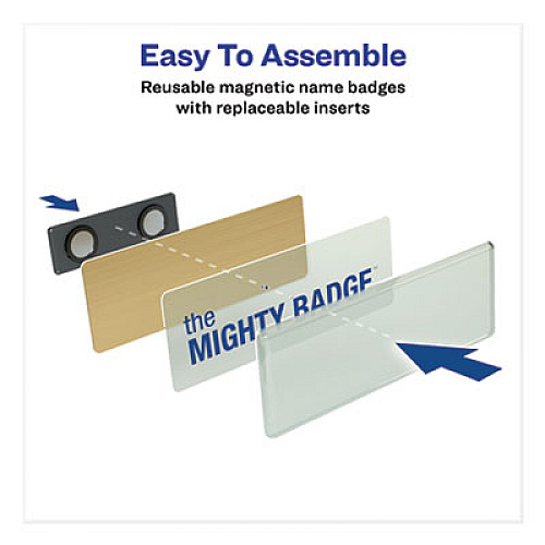 Avery The Mighty Badge Name Badge Holder Kit, Horizontal, 3 x 1, Laser, Gold, 10 Holders/ 80 Inserts Plastic - Gold - 10 / Pack (71204)