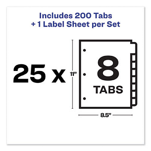 Avery Print and Apply Index Maker Clear Label Dividers, 8-Tab, Color Tabs, 11 x 8.5, White, Contemporary Color Tabs, 25 Sets (11993)