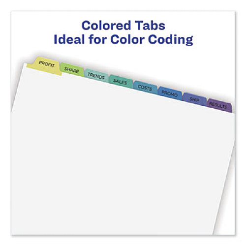 Avery Print and Apply Index Maker Clear Label Dividers, 8-Tab, Color Tabs, 11 x 8.5, White, Contemporary Color Tabs, 25 Sets (11993)