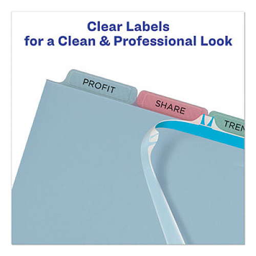 Avery Print and Apply Index Maker Clear Label Plastic Dividers with Printable Label Strip, 5-Tab, 11 x 8.5, Assorted Tabs, 1 Set (11452)