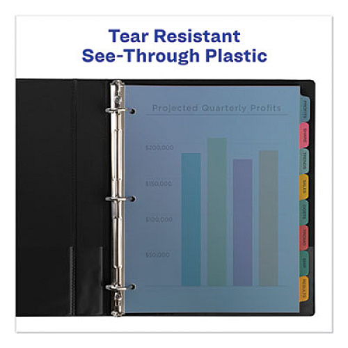 Avery Print and Apply Index Maker Clear Label Plastic Dividers with Printable Label Strip, 5-Tab, 11 x 8.5, Assorted Tabs, 1 Set (11452)