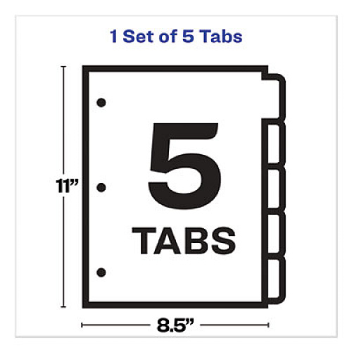Avery Print and Apply Index Maker Clear Label Plastic Dividers with Printable Label Strip, 5-Tab, 11 x 8.5, Assorted Tabs, 1 Set (11452)