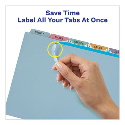 Avery Print and Apply Index Maker Clear Label Plastic Dividers with Printable Label Strip, 5-Tab, 11 x 8.5, Assorted Tabs, 1 Set (11452)