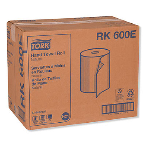 Tork Universal Hardwound Roll Towel, 1-Ply, 7.88" x 600 ft, Natural, 12/Carton (RK600E)