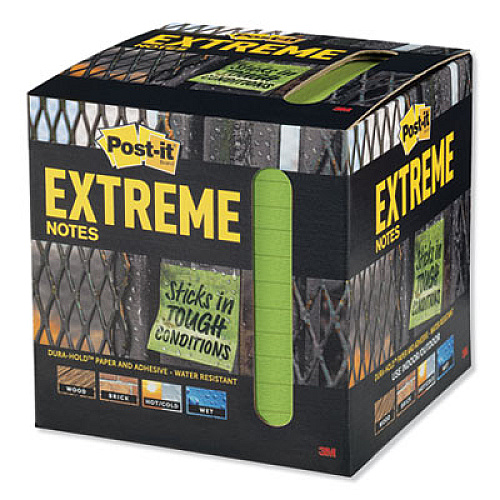 Post-it Extreme Notes Water-Resistant Self-Stick Notes, Green, 3" x 3", 45 Sheets, 12/Pack (XTRM3312TRYG)