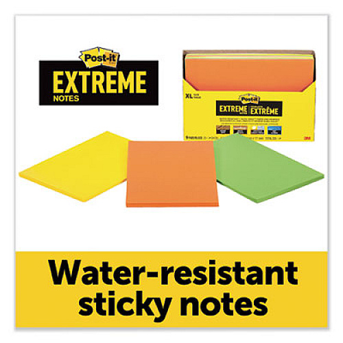 Post-it Extreme Notes XL Notes with Extreme Flat Pad Holder, 4.5" x 6.75", Assorted Colors, 25 Sheets/Pad, 9 Pads/Pack (XT4569PHOLD)
