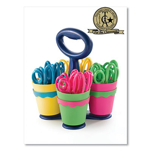Westcott Scissor Caddy with Kids' Scissors, 5" Long, 2" Cut Length, Light Blue; Light Green; Pink; Red, Straight Handles, 24/Set 5" Overall Length - Left/Right - Stainless Steel - Blunted Tip - Assorted - 1 Each (14756)
