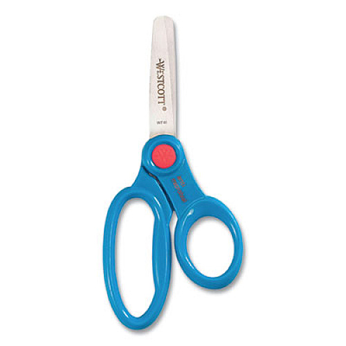 Westcott Scissor Caddy with Kids' Scissors, 5" Long, 2" Cut Length, Light Blue; Light Green; Pink; Red, Straight Handles, 24/Set 5" Overall Length - Left/Right - Stainless Steel - Blunted Tip - Assorted - 1 Each (14756)