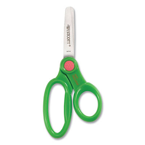 Westcott Scissor Caddy with Kids' Scissors, 5" Long, 2" Cut Length, Light Blue; Light Green; Pink; Red, Straight Handles, 24/Set 5" Overall Length - Left/Right - Stainless Steel - Blunted Tip - Assorted - 1 Each (14756)