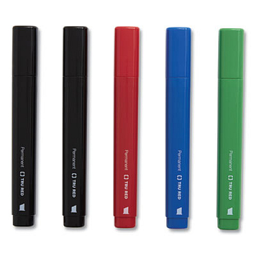 TRU RED Permanent Marker, Tank-Style, Medium Chisel Tip, Assorted Colors, 5/Pack (24376611)