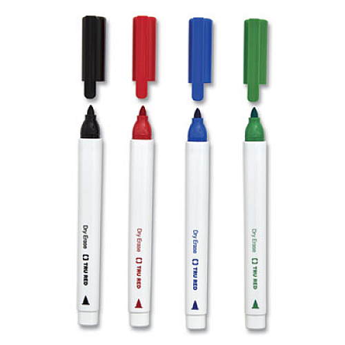 TRU RED Dry Erase Marker, Pen-Style, Fine Bullet Tip, Assorted Colors, 12/Pack (24376602)