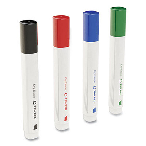 TRU RED Dry Erase Marker, Tank-Style, Medium Chisel Tip, Assorted Colors, 4/Kit (24398950)