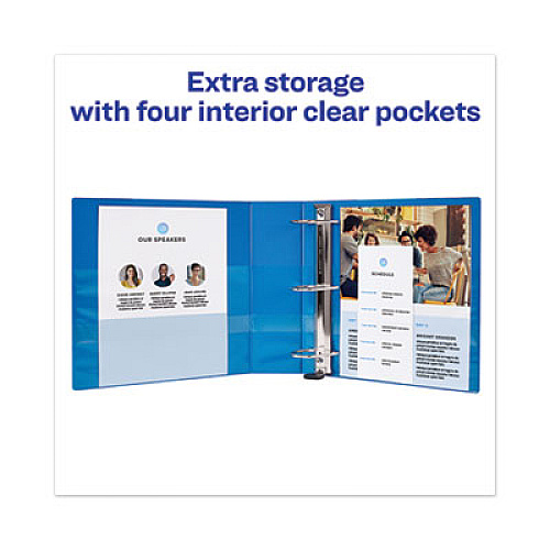 Heavy-Duty View Binder with DuraHinge and Locking One Touch EZD Rings, 3 Rings, 3" Capacity, 11 x 8.5, Pacific Blue