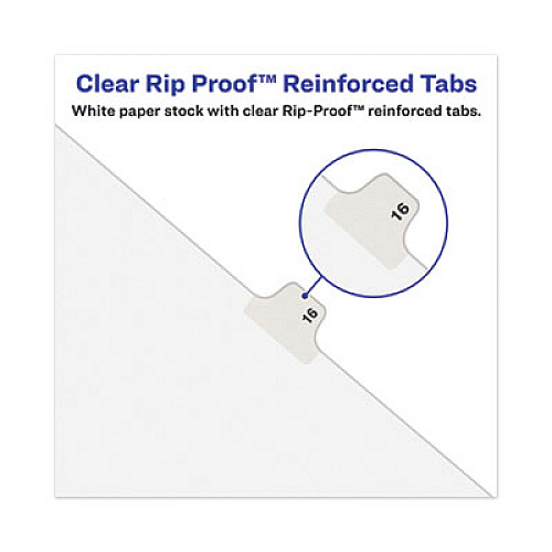 Avery-Style Preprinted Legal Side Tab Divider, 26-Tab, Exhibit R, 11 x 8.5, White, 25/Pack, (1388) 1 Printed Tab(s) - Character - R - 8.5" Divider Width x 11" Divider Length - Letter - White Paper Divider - Paper Tab(s) - 20% Recycled - Reinforced (01388)
