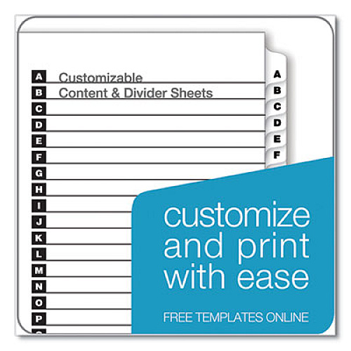 Cardinal OneStep Printable Table of Contents and Dividers, 26-Tab, A to Z, 11 x 8.5, White, White Tabs, 1 Set (60213)